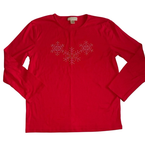 Vintage M&C Sportswear Red Long Sleeve Shirt with Snowflakes Sz XL - Picture 1 of 5
